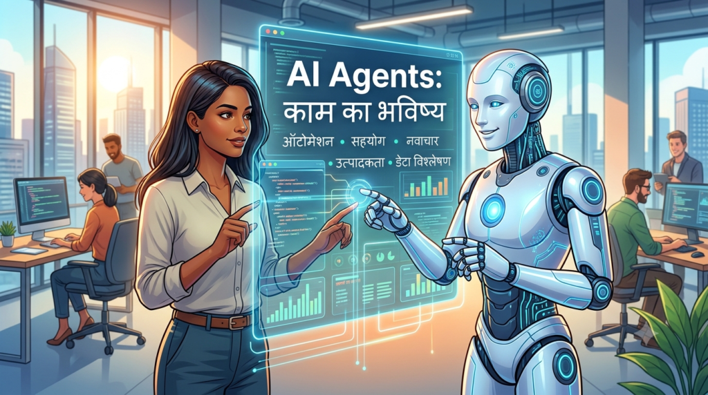 AI Agents helping humans at work with automation and artificial intelligence technology.