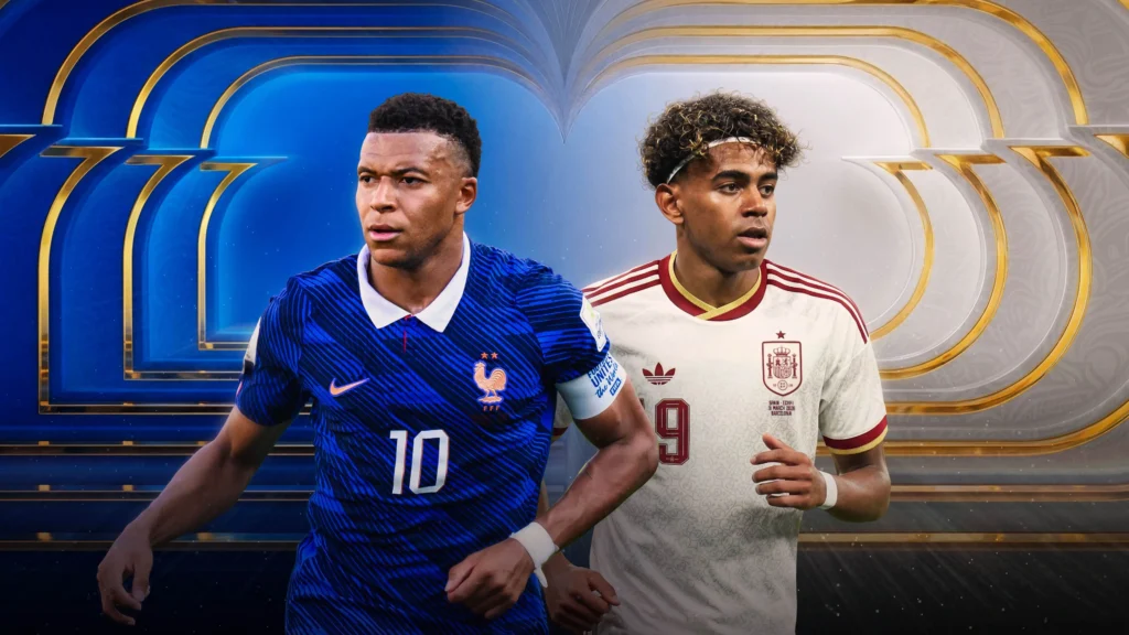 France vs Spain 2026 FIFA World Cup semifinal featured image with Kylian Mbappé and Lamine Yamal facing off.