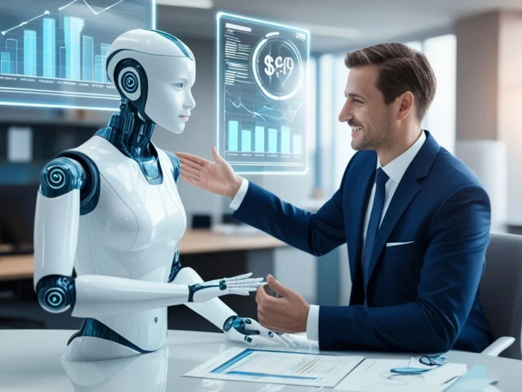 AI Agents helping humans at work with automation and artificial intelligence technology.