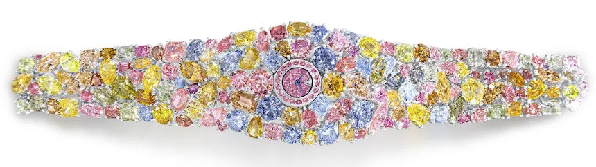 Graff Diamonds Hallucination, the world's most expensive luxury diamond watch featuring rare colored diamonds.