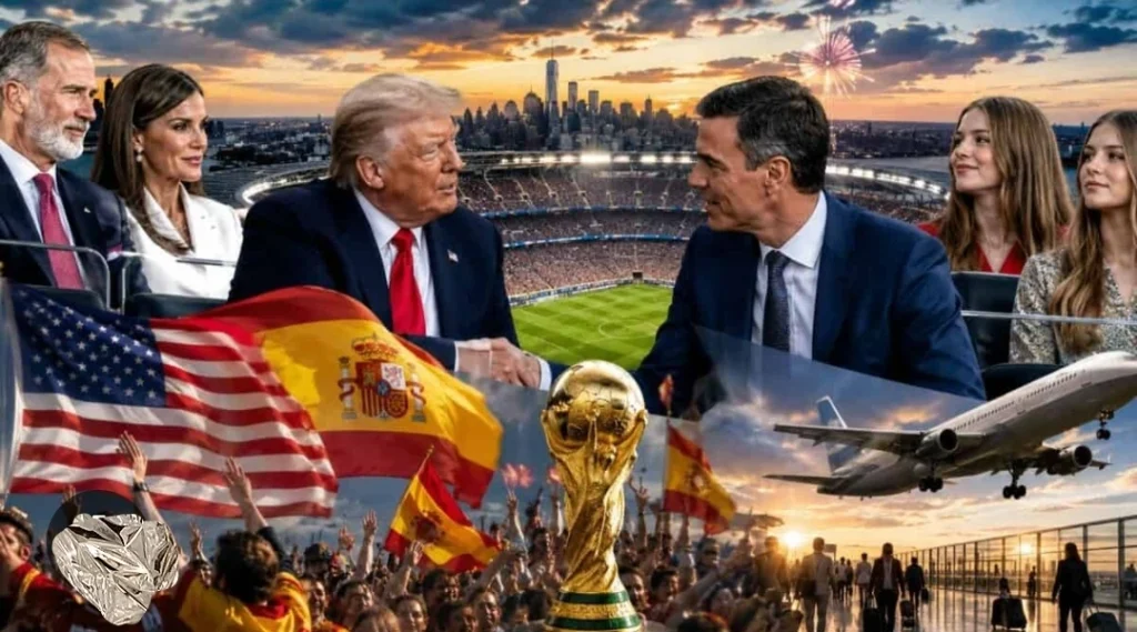 Feature image showing Donald Trump and Spain World Cup hero Ferran Torres wearing the 'Make Spain Great Again' cap during post-final celebrations.