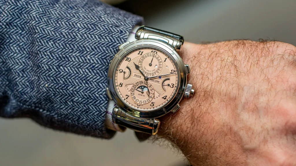 Patek Philippe Grandmaster Chime Ref. 6300A-010 luxury watch with reversible dual dial, 20 complications, and stainless steel case.