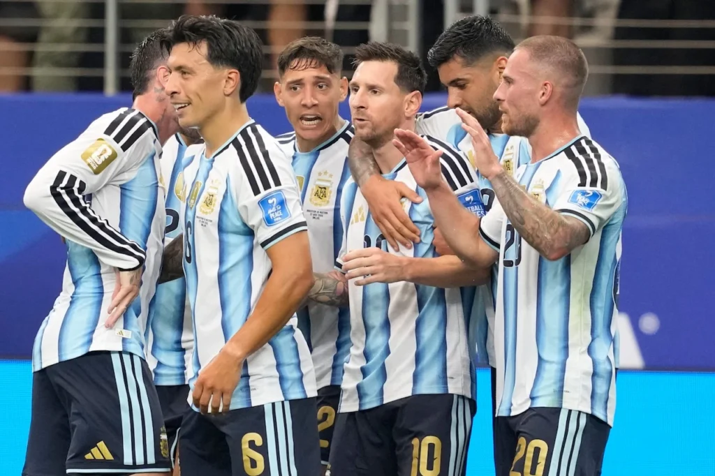 Argentina celebrate a thrilling 3-2 extra-time win over Cape Verde.