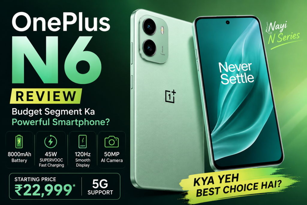 OnePlus N6 smartphone hero image showcasing premium design and budget flagship features