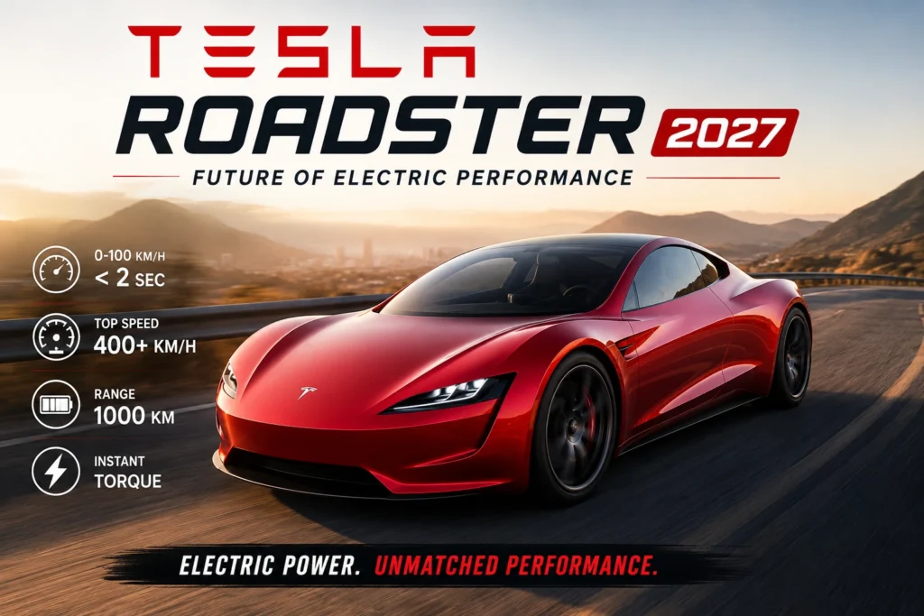 Tesla Roadster 2027 electric sports car with futuristic design and high performance