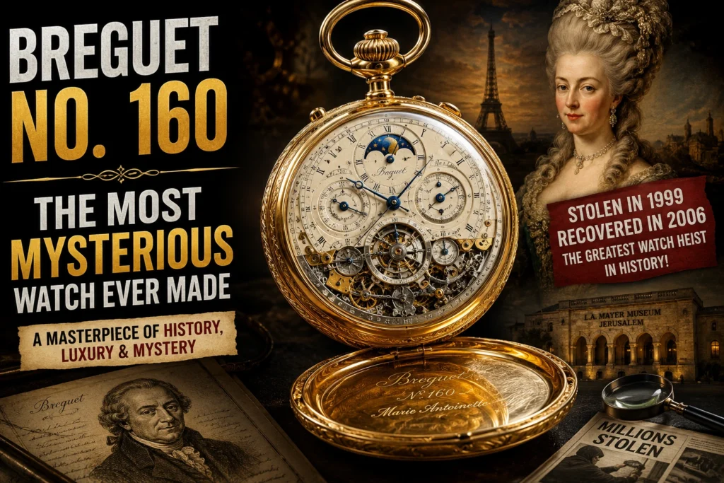 Breguet No. 160 pocket watch with Marie Antoinette portrait, highlighting the world's most mysterious luxury timepiece and its historic theft story.