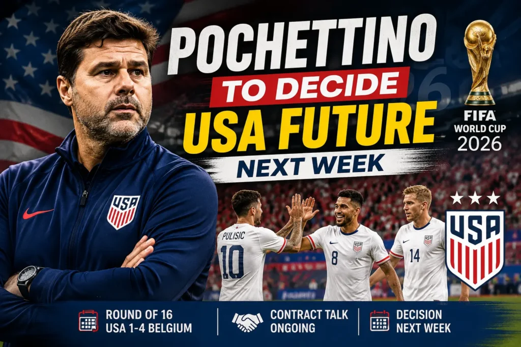 Mauricio Pochettino reacts during the 2026 FIFA World Cup as he prepares to decide his future as the USA men's national soccer team head coach.