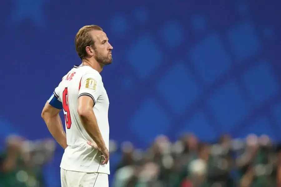 Harry Kane reacts after England's World Cup semi-final loss to Argentina.