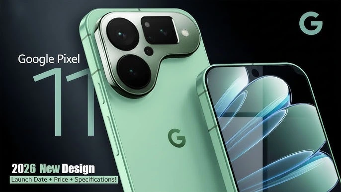 Google Pixel 11 feature image showcasing AI-powered smartphone with Tensor G6 chip, advanced camera, Gemini AI and premium design.