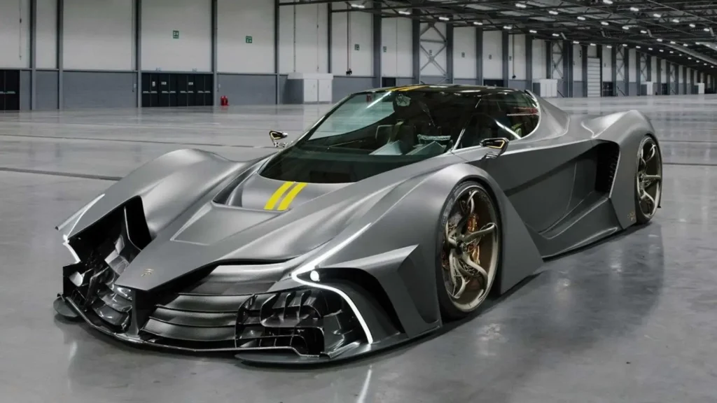 SP Automotive Chaos ultracar black color futuristic supercar with aerodynamic design and claimed 500+ km/h top speed.