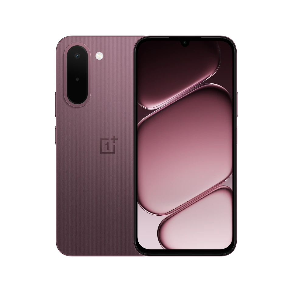 OnePlus N6x in Burgundy Red and Ice Blue colors with dual rear cameras showcased in a premium studio setup.
