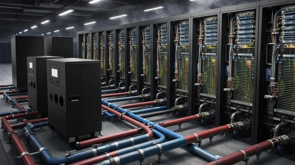 Future AI Space Data Center concept in Earth orbit powered by solar energy.