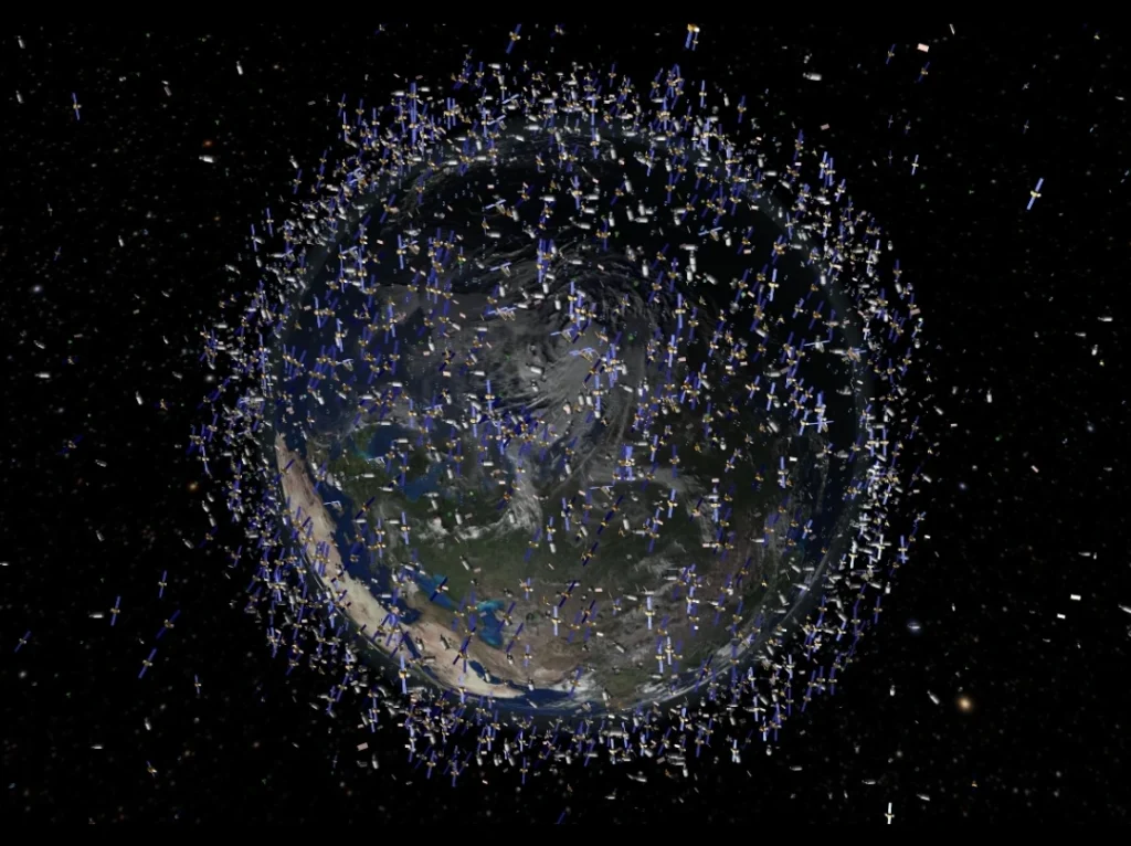 Future AI Space Data Center concept in Earth orbit powered by solar energy.