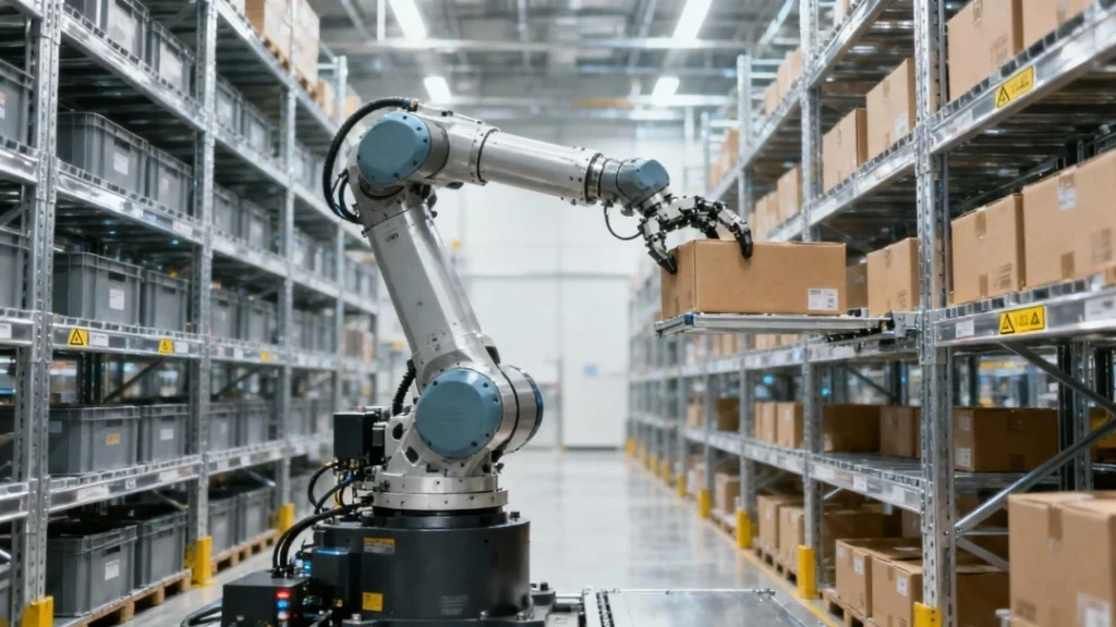 Faster AI-powered robot in a futuristic robotics lab.