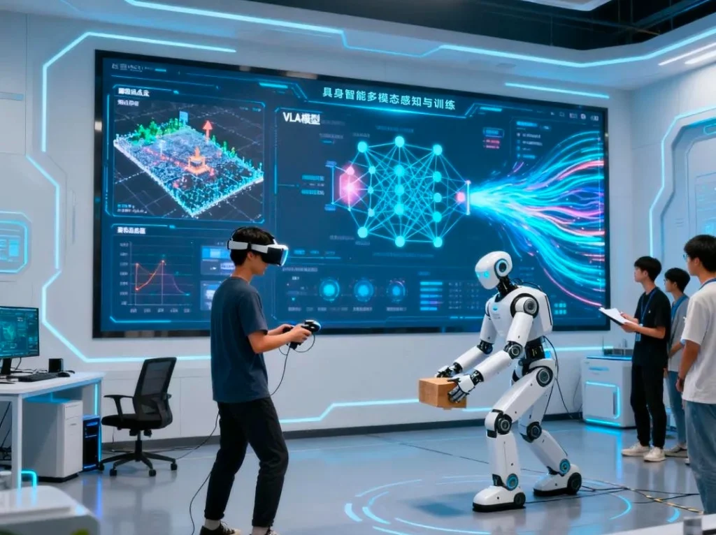 AI World Models digital Earth with futuristic AI simulation and robotics.