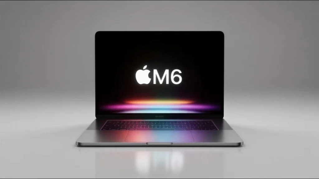 Apple M5 Ultra and M6 chips on a glowing circuit board