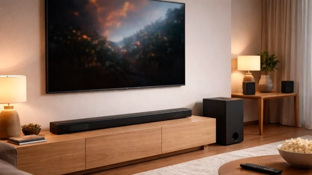 Haier P7 Pro TV review image showing the 75-inch 4K Smart TV in a modern living room with a sleek bezel design and cinematic home entertainment setup.