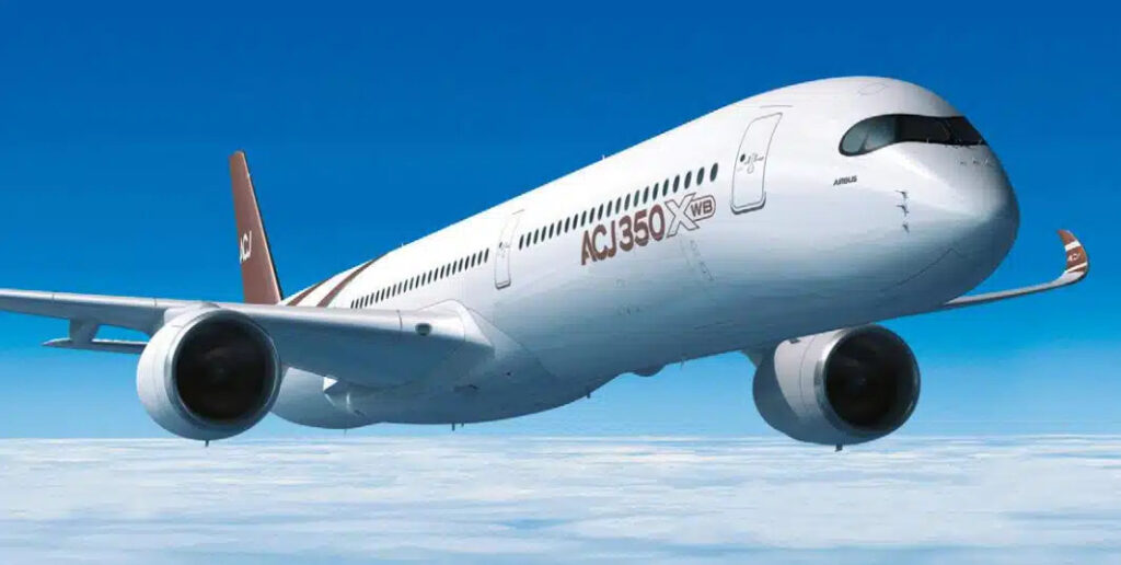 Airbus ACJ350 flying above the clouds