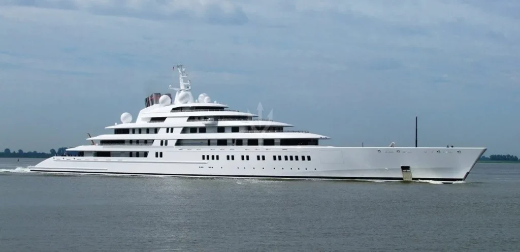 Azzam Superyacht, the world's longest private luxury yacht cruising on the open sea with its luxurious interior and premium engineering.