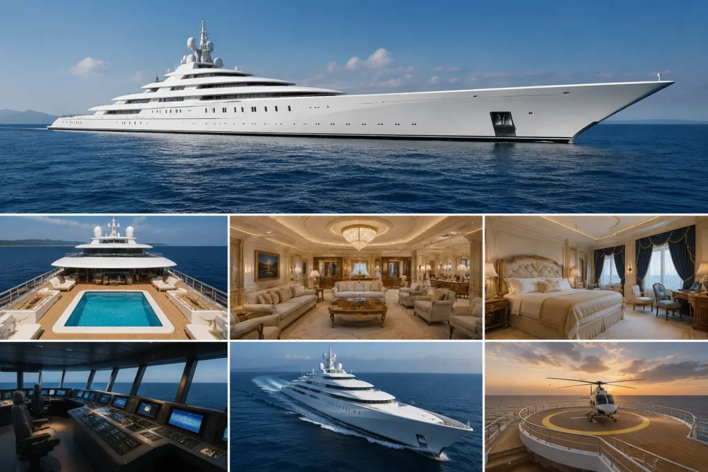 Azzam Superyacht, the world's longest private luxury yacht cruising on the open sea with its luxurious interior and premium engineering.