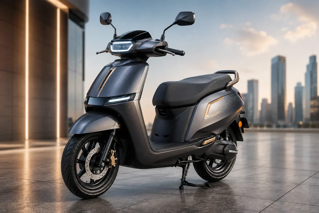 TVS iQube MillionR Special Edition electric scooter in premium dark finish.