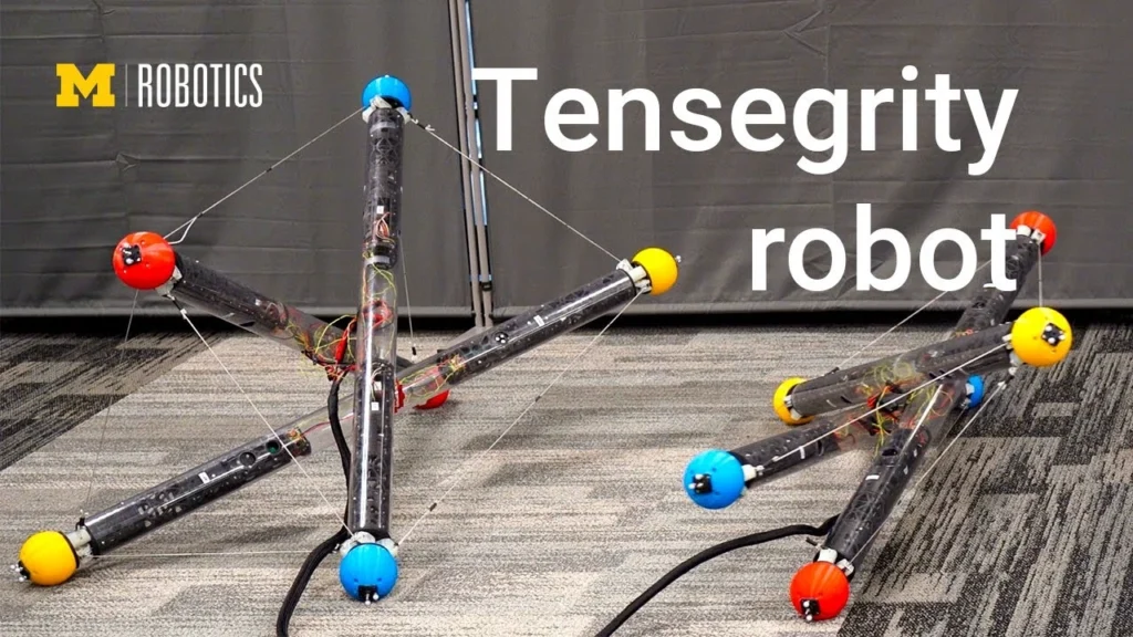 Tensegrity robot surviving a high-impact drop on rocky terrain