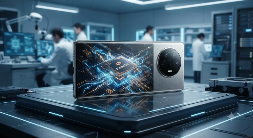 Vivo X500 Pro smartphone with a futuristic 2nm MediaTek chip concept.