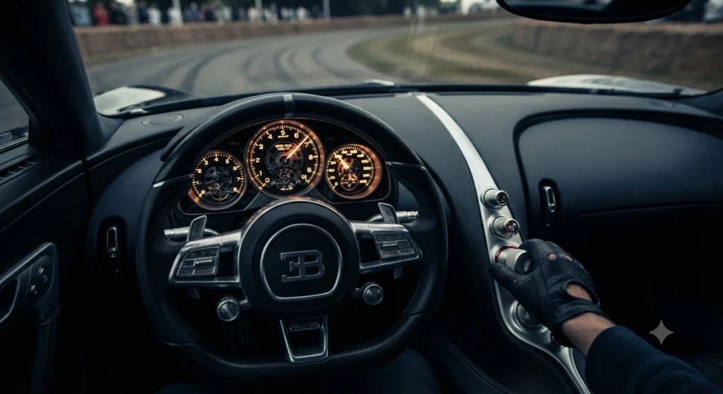 Bugatti Tourbillon V16 hybrid start-up cockpit view