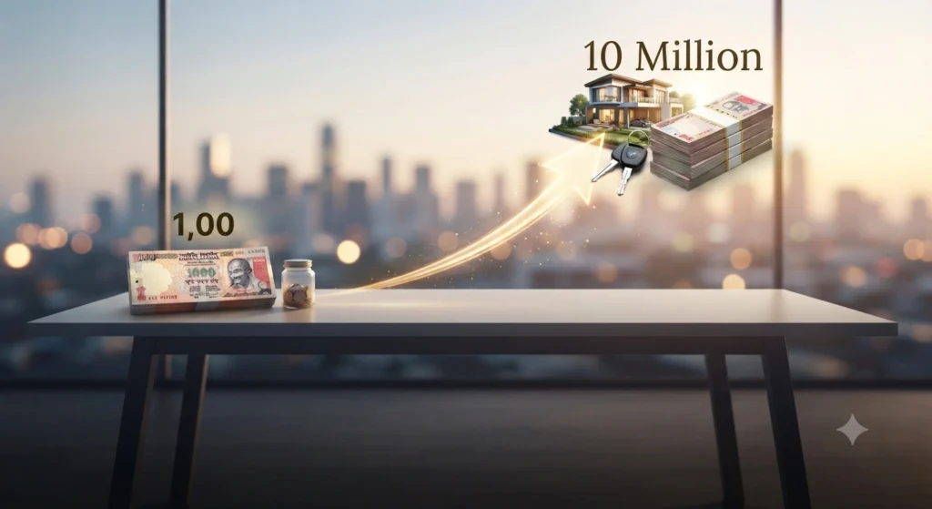 1000 se 1 crore kaise banaen dikhata hua business growth, laptop aur upward graph wala feature image.