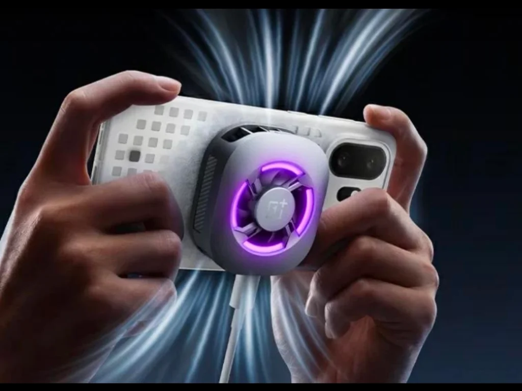 OnePlus 40W Magnetic Cooler Cup 26 Edition attached to a gaming smartphone during BGMI gameplay.