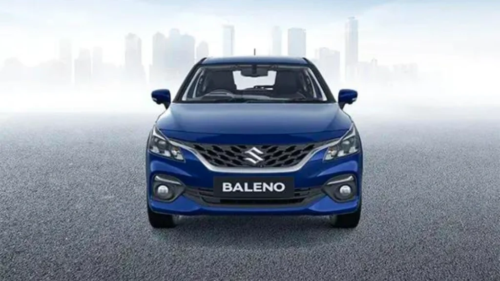 Maruti Suzuki Premium Baleno front view with LED headlights and chrome grille