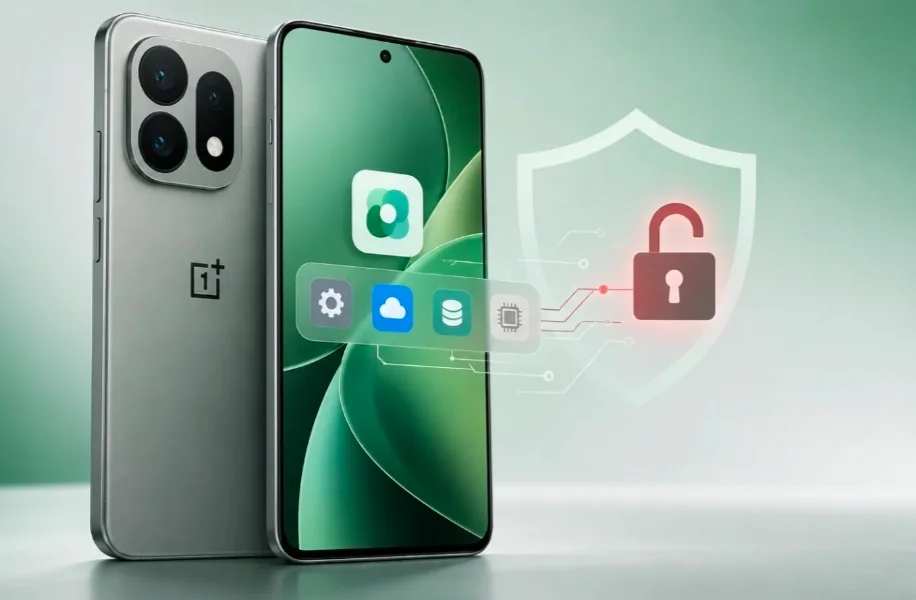 OnePlus Security Flaw warning showing OxygenOS root access vulnerability affecting OnePlus and OPPO smartphones.