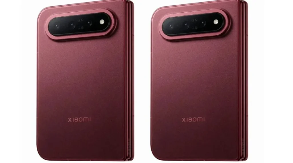 Xiaomi foldable smartphone with advanced memory chip on a futuristic circuit board.