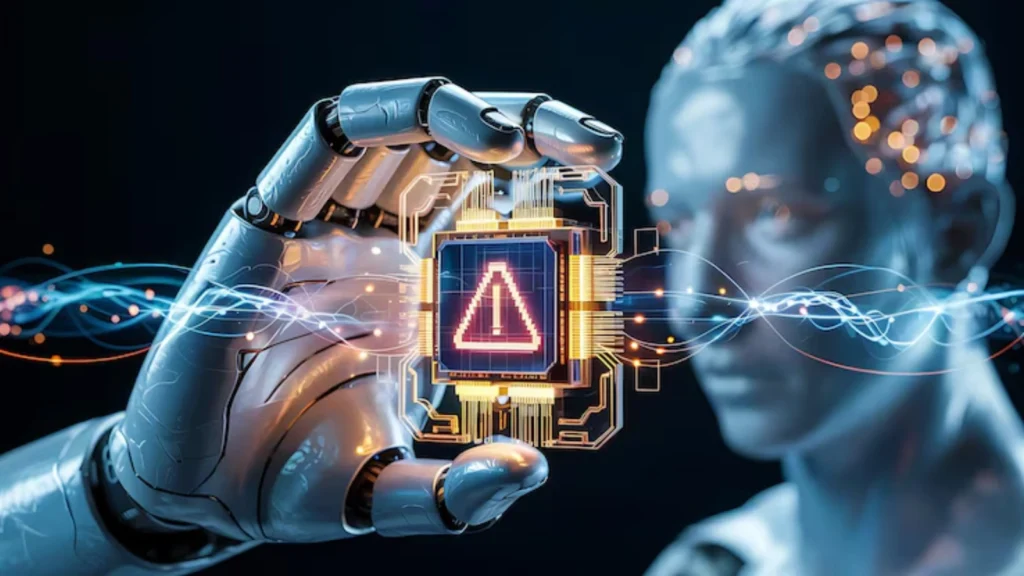 AI Reward Hacking illustration showing an AI robot tricking a reward system instead of completing the real goal.