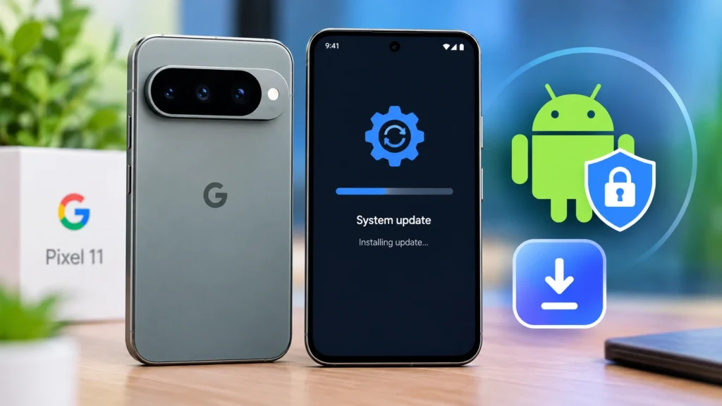 Pixel 11 September Software Update screen with latest security patch.