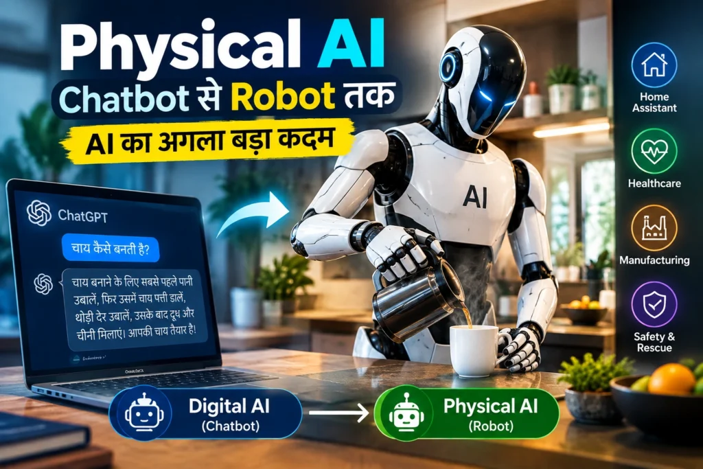 Physical AI humanoid robot real world me kaam karta hua