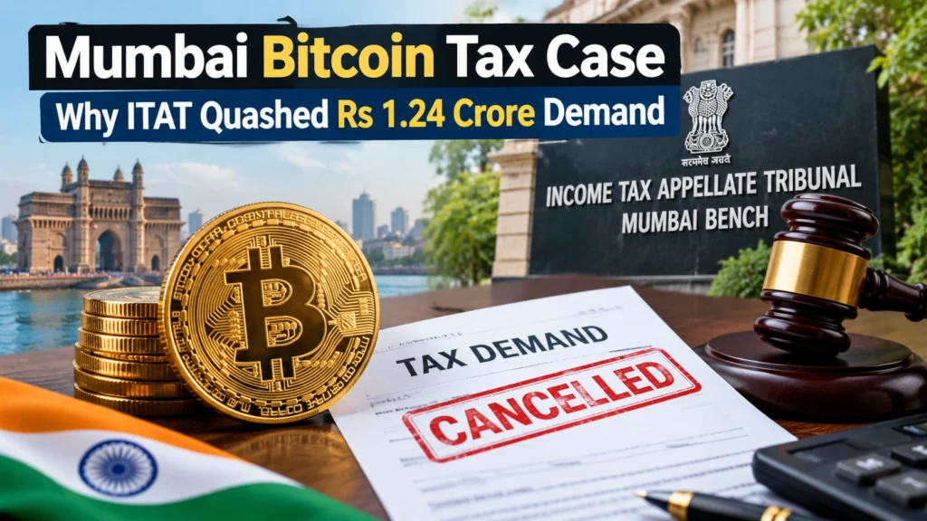 Mumbai Bitcoin Tax Case showing Bitcoin and Indian tax documents after the ITAT quashed a Rs 1.24 crore tax demand.
