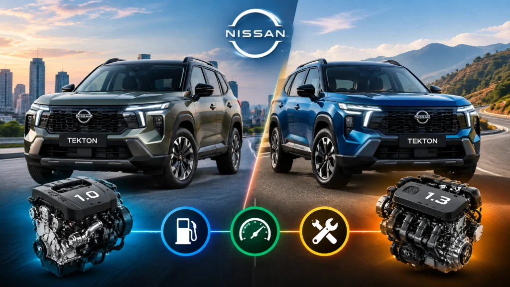 Nissan Tekton 1.0L Turbo vs 1.3L Turbo SUV comparison showing mileage, performance and maintenance cost.