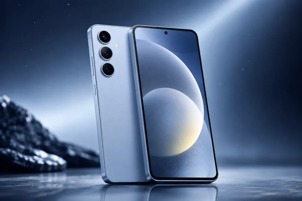 Samsung Galaxy S26 FE premium smartphone with AMOLED display and Galaxy AI features