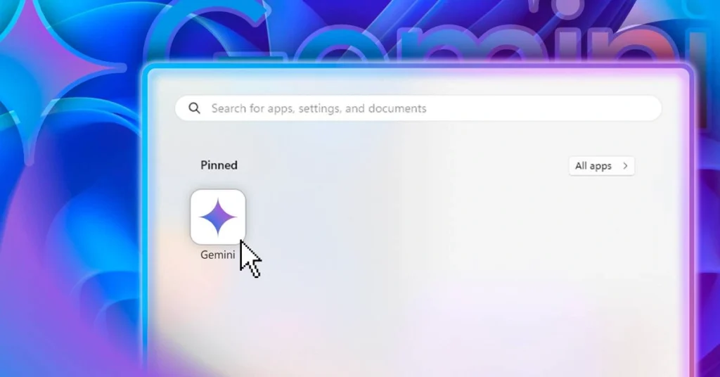 Google Gemini Windows App running on a Windows desktop with AI assistant interface.