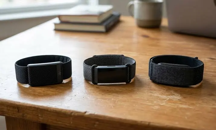 A comparison of Garmin CIRQA, Fitbit Air, and WHOOP covering fitness tracking, sleep monitoring, battery life, recovery insights, and subscription costs.