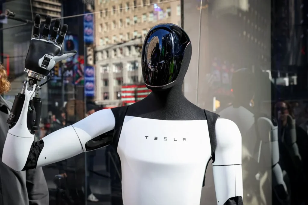 Tesla Optimus humanoid robot in a factory production line